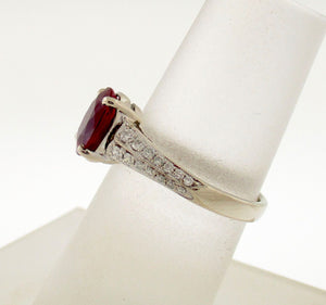 Vintage Style Burma Ruby and Diamond Ring in 18k White Gold