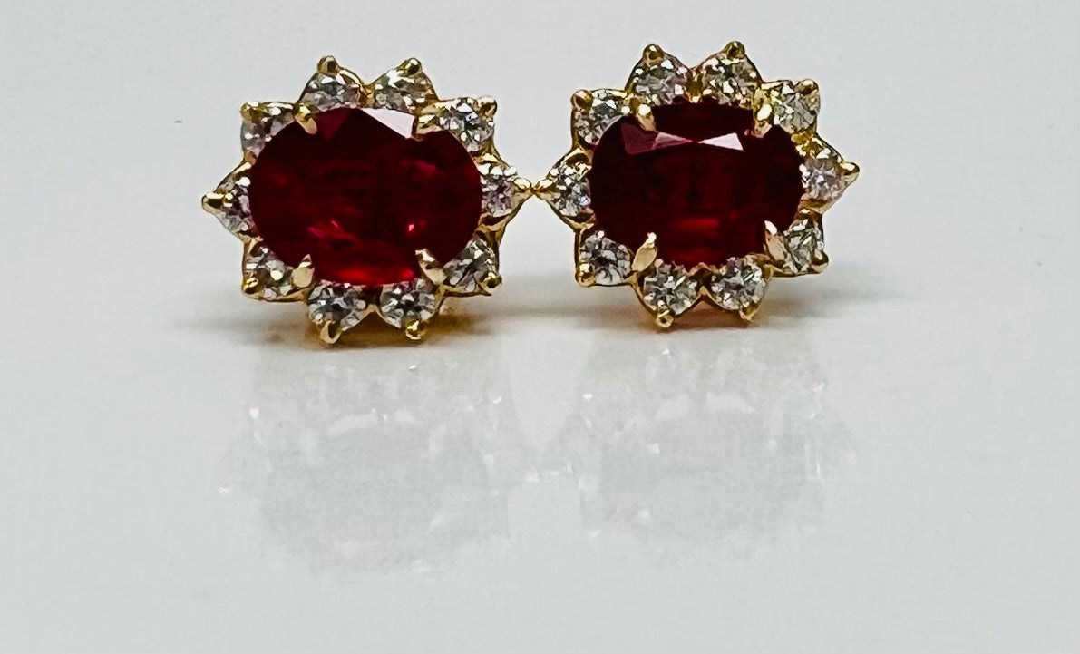 Handmade Classic Burma Ruby and Diamond Earrings